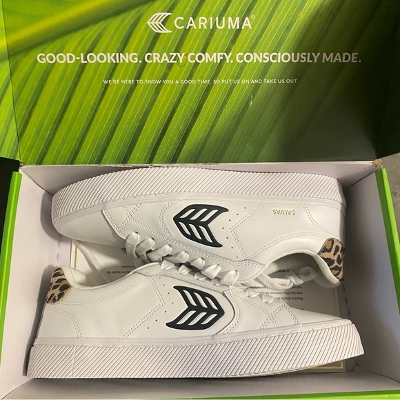 NIB Cariuma Salvas White Smooth Leather/Leopard Sneaker - Women’s 10.5/Men’s 9 - Picture 8 of 14